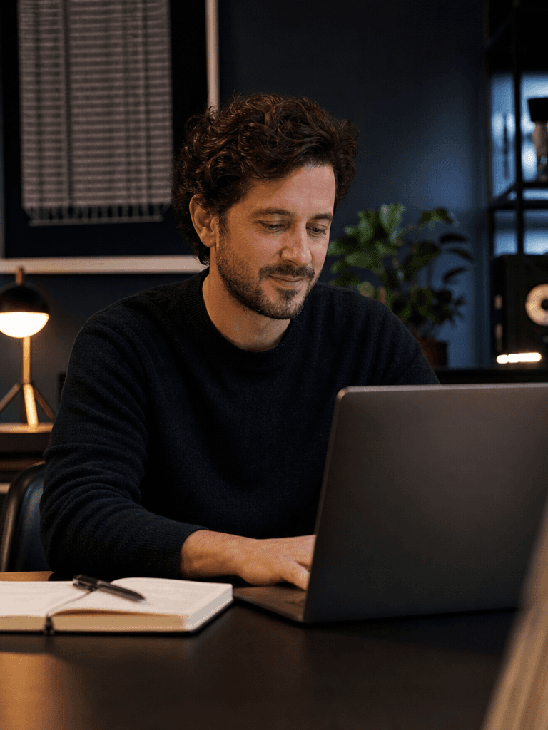 A founder reviewing notes before turning them into drafts